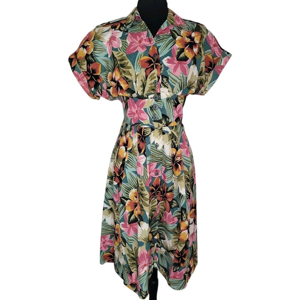 Vintage 80s Floral Dress Shoulder Pads USA 6P